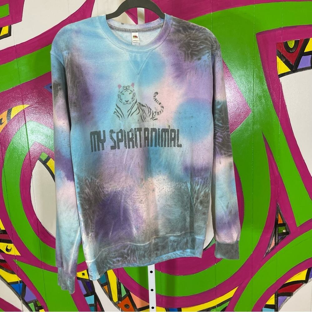 Fruit of the Loom, Tiger Spirit Animal Tie-dye Crewneck Sweatshirt. Size Small.